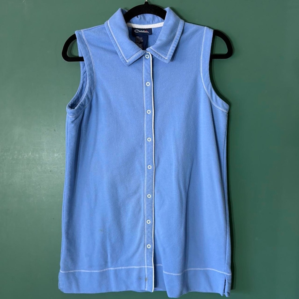 Catalina Mens Sleeveless Button Up Shirt Blue Outdoor Athletic Size M